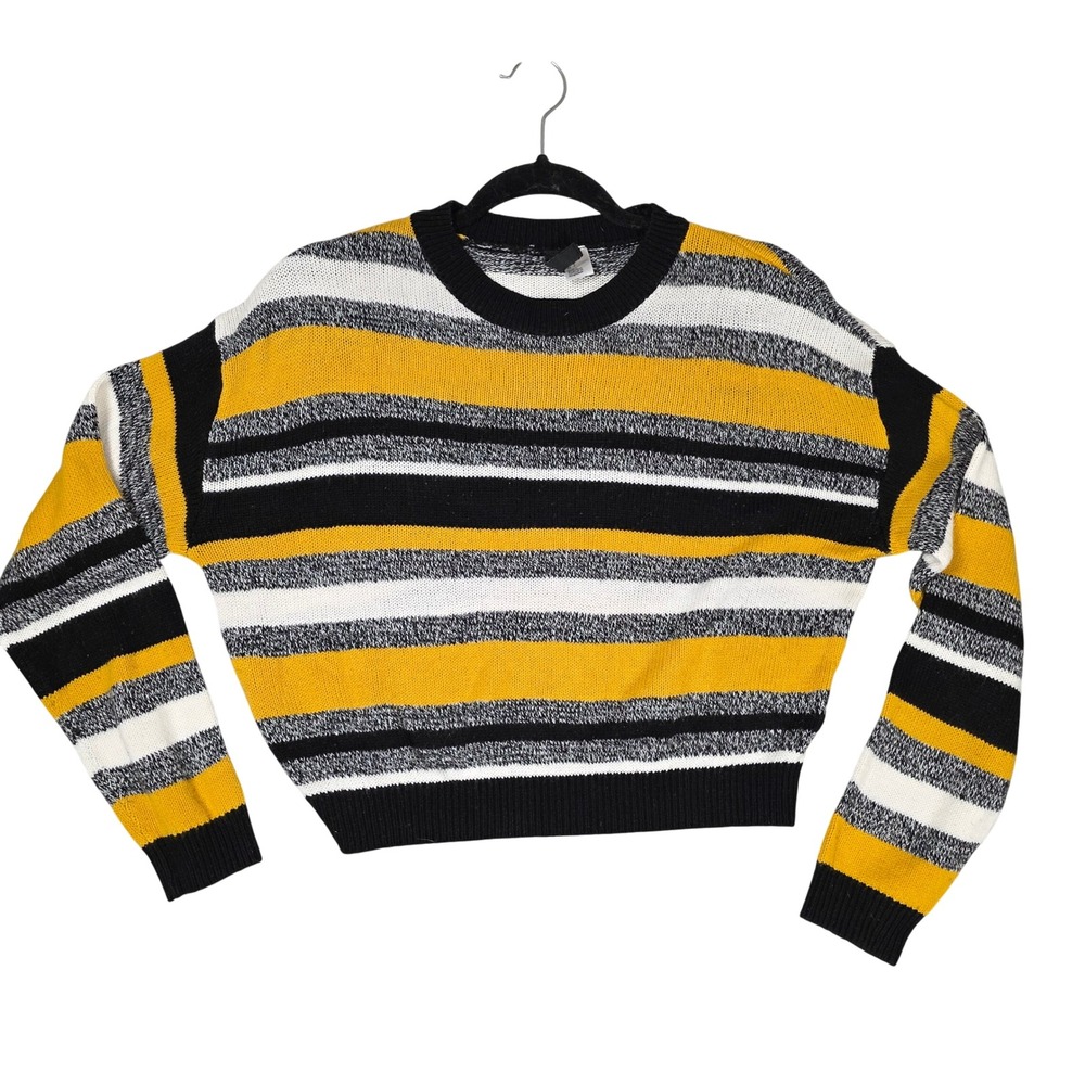 H&M Divided Striped Cropped Crewneck Sweater Womens‎ Small Yellow Black Fair